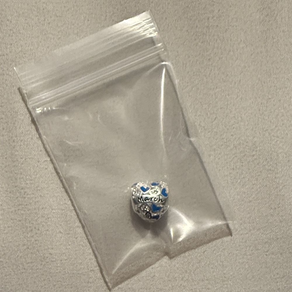 Silver and Blue March Charm Bead